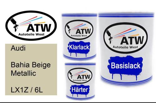 Audi, Bahia Beige Metallic, LX1Z / 6L: 1L Lackdose + 1L Klarlack + 500ml Härter - Set, von ATW Autoteile West.